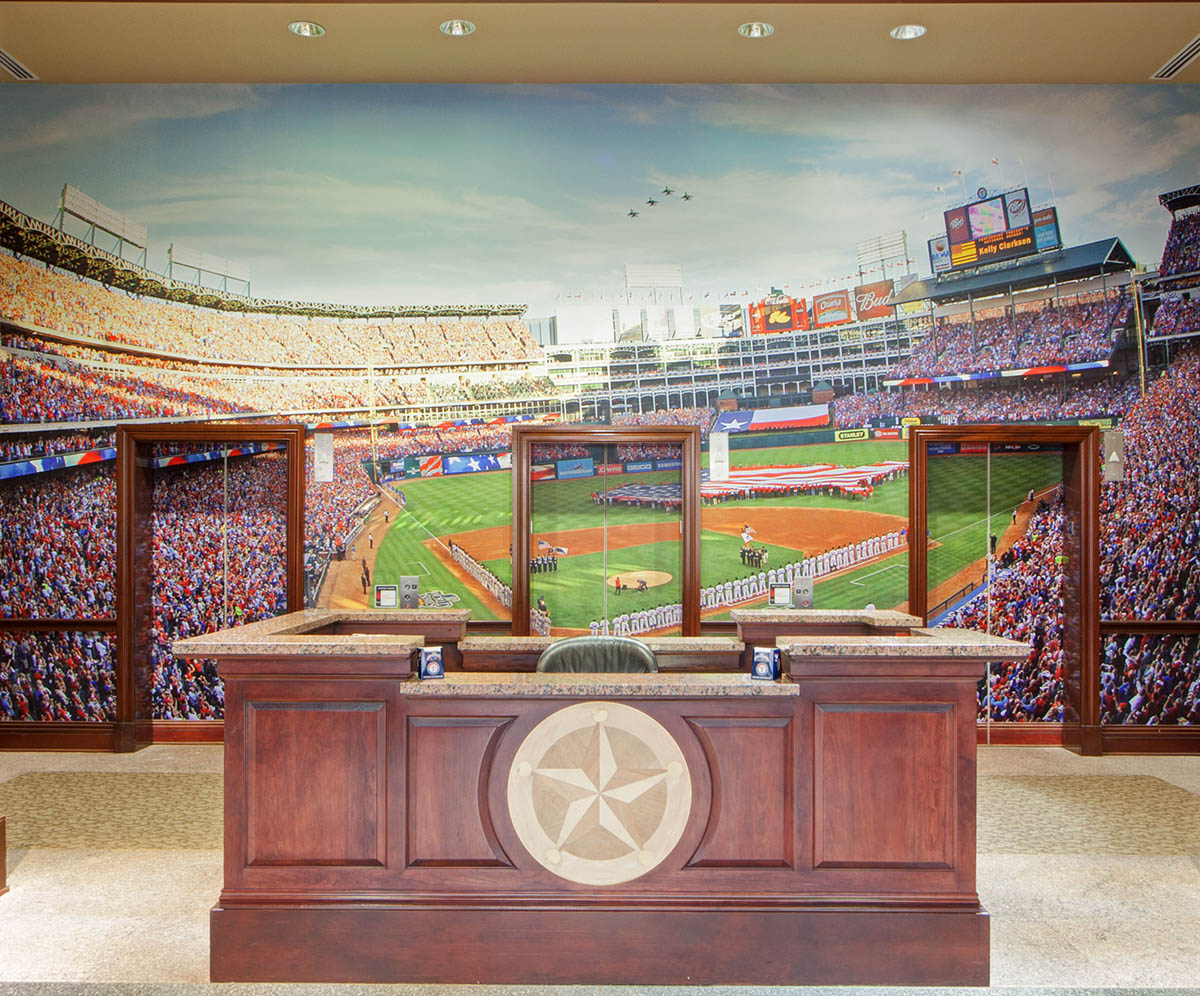 The Texas Ranger's lobby tells you they are in the baseball business!